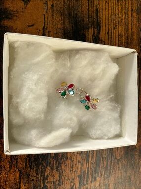 Multicolor Floral Crystal Earrings - Unbranded